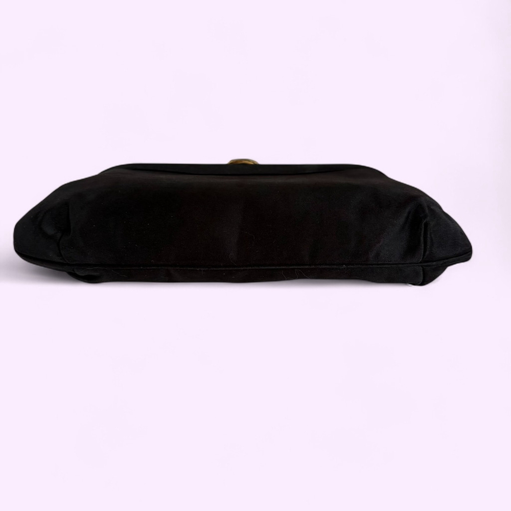 1950s Black Satin Clutch Rhinestone Gold Clasp - Picture 4 of 10